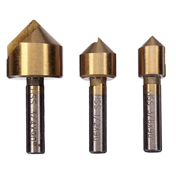 XYZ Tools 3pc Single Flute 90° Chamfer Countersink Drill Bits - Model XYZ-123